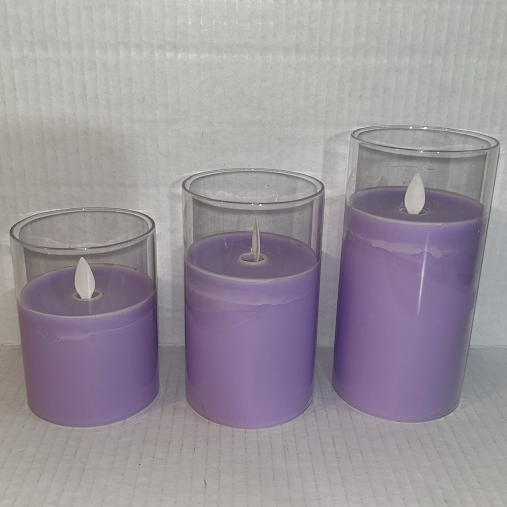 Lot of 3 Flameless LED Candles Purple Wax with Moving Wicks Battery Operated - Picture 6 of 7